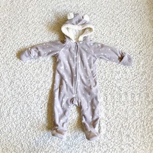Old Navy Unisex Fleece One Piece Footie Bear Cozy Coat 6-12 months Gray Stars